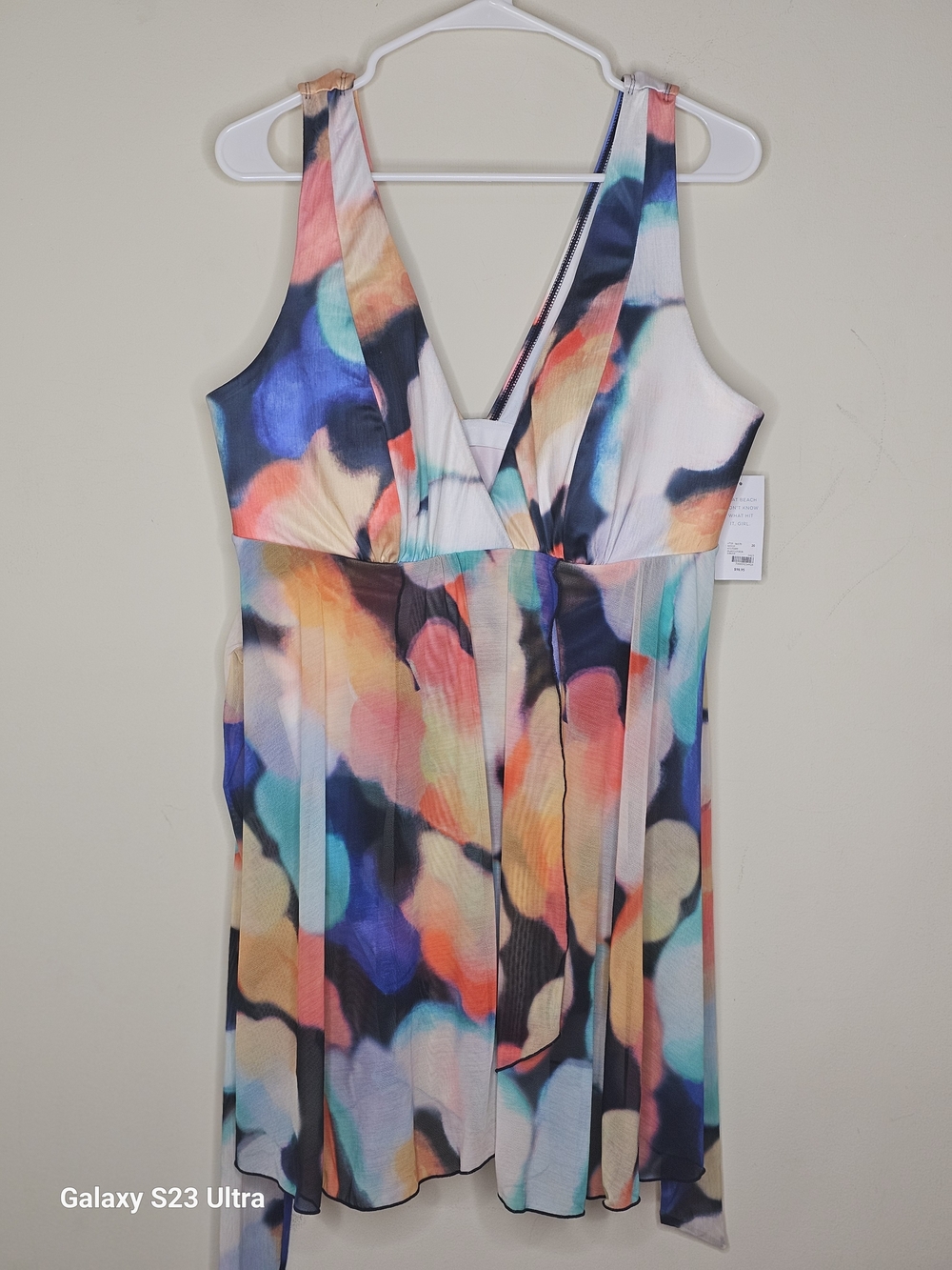 Colorful Abstract Print V-Neck Swim  Dress